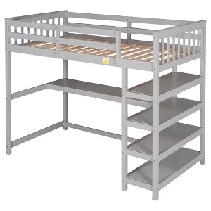 NicBex Full/Twin Loft Bed with Shelves and Under-bed Desk for Kids Teens Adults - 1 of 4