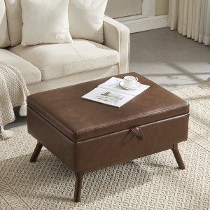 Racxily modern square coffee table storage bench, assembled, suitable for living room, entryway and family room, used as a coffee table - 1 of 4