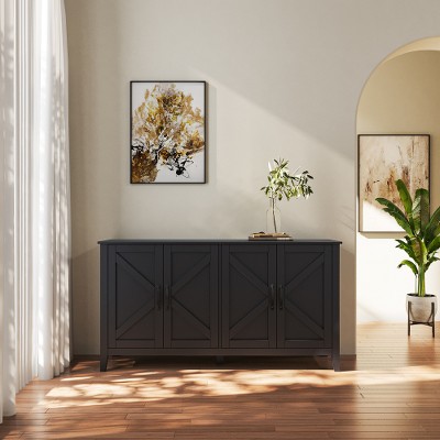 Cabinet with 4 Doors & 4 open shelve Modern Credenza, Freestanding Sideboard Storage Cabinet Entryway Floor Cabinet for Living Room Bedroom