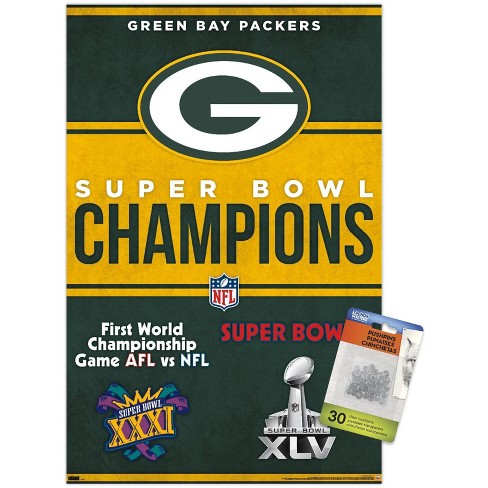 Trends International NFL Green Bay Packers - Champions 23 Unframed Wall  Poster Print Clear Push Pins Bundle 14.725 x 22.375