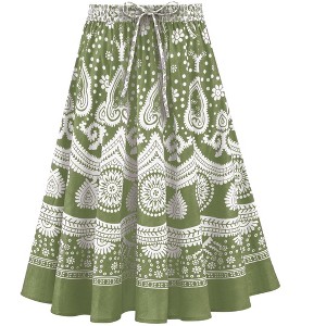 Collections Etc Border Print Easy Fit Circle Skirt with Drawstring Waistband - 1 of 4