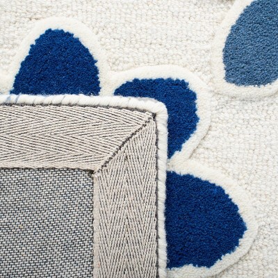 Ivory and Blue Hand-Tufted Wool Kids Square Rug
