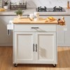 VEVOR Kitchen Island Cart with Solid Wood Top,35.4" Width Mobile Carts with Storage Cabinet, Rolling Kitchen Table with Spice Rack, Towel Rack, White - 2 of 4