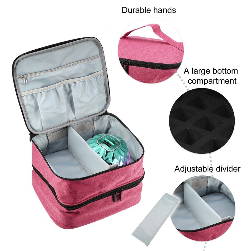 Unique Bargains Nail Polish Carrying Case Double Layer Nail Polish Organizer Case for Nail Polish and Manicure Tools Nylon 1 Pcs, 3 of 7