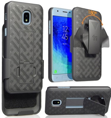 Nakedcellphone Case with Stand and Belt Clip Holster for Samsung Galaxy J3 Achieve - Black
