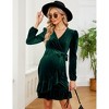 Maternity Velvet Dress Wrap V Neck Long Sleeve Belted Baby Shower Midi Dress Photoshoot - 4 of 4