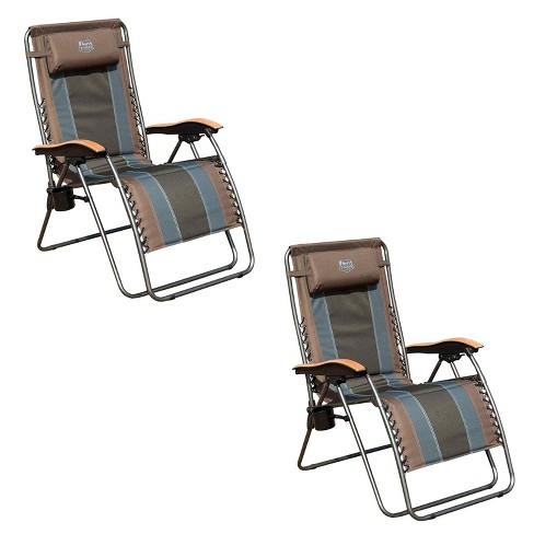 Timber Ridge Zero Gravity Oversized Outdoor Padded Stripe Folding Recliner Chair With Wood Armrests And Cup Holders 2 Pack Target