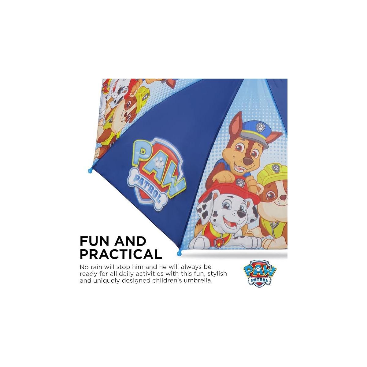 Paw Patrol Boy’s Umbrella, Kids Ages 3-7- Light Blue - thumbnail 4