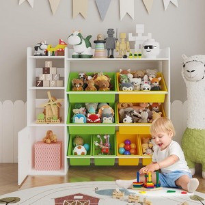 Kids Wooden Toy Organizer, Children Toy Storage Shelf with 8 Removable Bins, Kindergarten Bookshelf Playroom Organization Bookcase - 1 of 4
