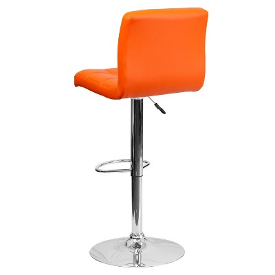 Orange Quilted Vinyl Adjustable Height Swivel Barstool with Chrome Base