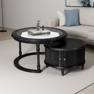Wood & Glass Round Nesting Coffee Tables - 1 of 4