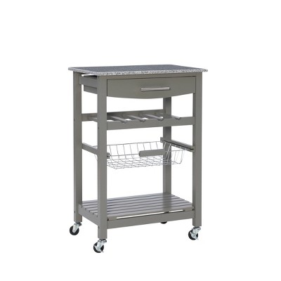 Costway Compact Kitchen Island Cart Rolling Service Trolley with Stainless  Steel Top Basket 