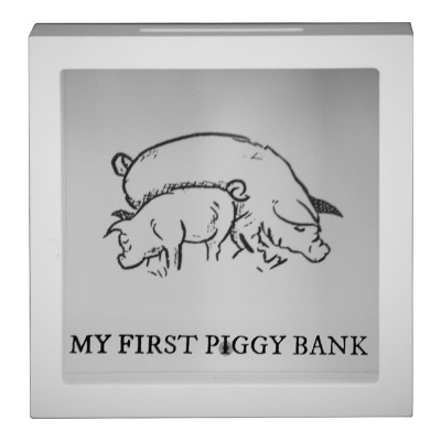 "My First Piggy Bank" White Wooden Piggy Bank - Foreside Home & Garden