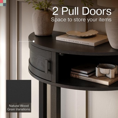 Blackened Oak Half Moon Console Table with Storage