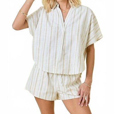 Women's Striped V-neck Woven Top - day + moon