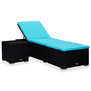 vidaXL Sun Lounger with Cushion and Tea Table Poly Rattan Blue - 1 of 1