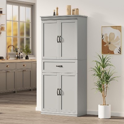 70" Multi-Room Pantry Cabinet w/ Drawer & 4 Doors - Adjustable Shelves, Engineered Wood, Freestanding Cray