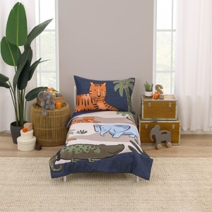 Carter's Jungle Navy, Tan, Blue, and Orange Oh Snap! It's Bedtime 4 Piece Toddler Bed Set - 1 of 4