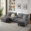 120" Modular Corduroy Sectional Sofa Bed U-Shape 4-Seater Storage Chaise Console Cup Holders Hardwood Frame Living Room Apartment Lounge - 3 of 4