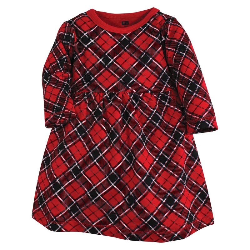 Hudson Baby Infant and Toddler Girl Cotton Dresses, Black Red Plaid, 3 of 5