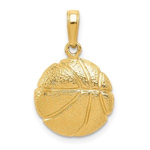 Black Bow Jewelry 14k Yellow Gold Polished and Textured Basketball Pendant, 14mm - 1 of 4
