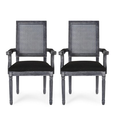 Set of 2 Maria French Country Wood and Cane Upholstered Dining Chairs - Christopher Knight Home