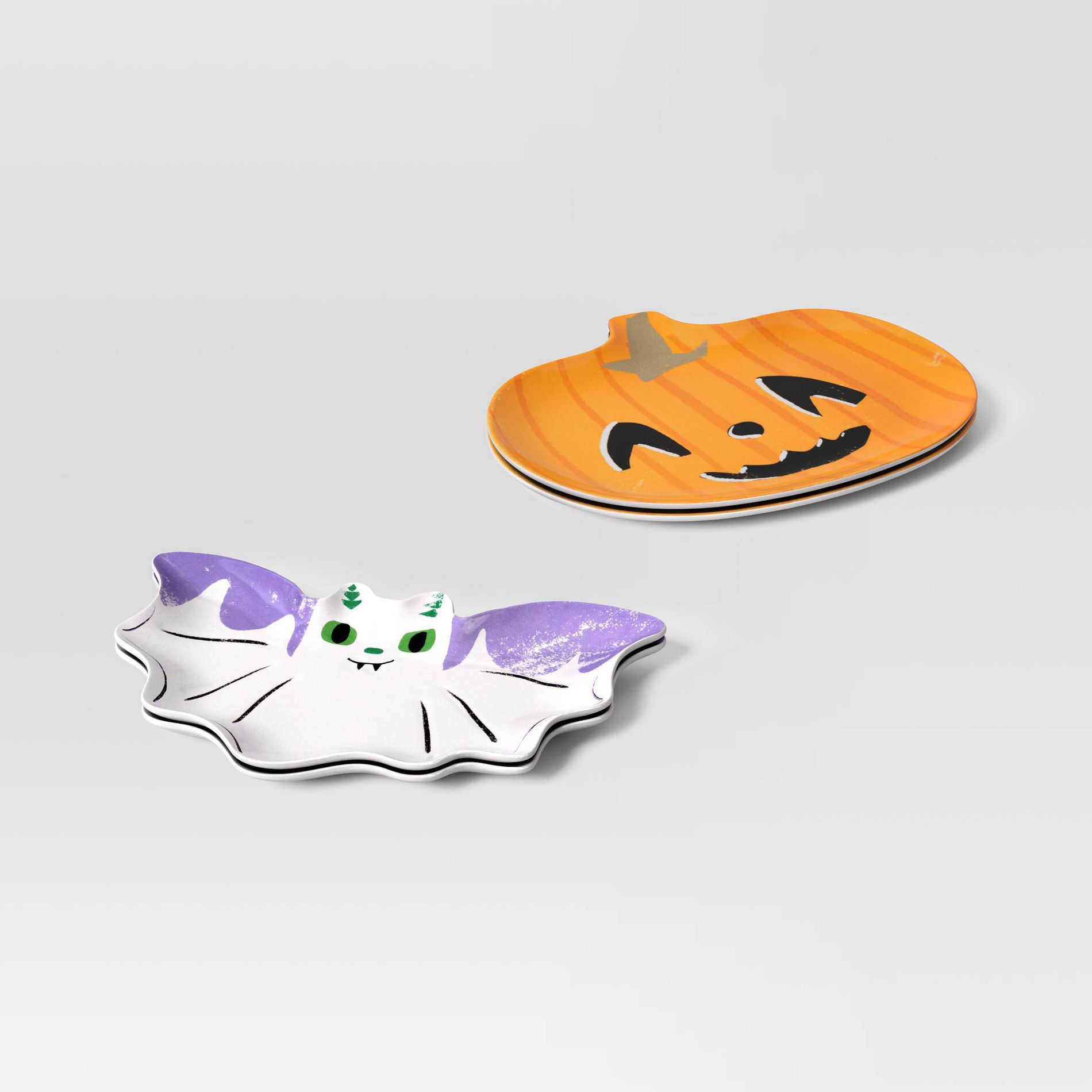 4pk 8.125" Halloween Melamine Novelty Bats/Pumpkins Dinner Plates - Hyde and EEK! Boutique™