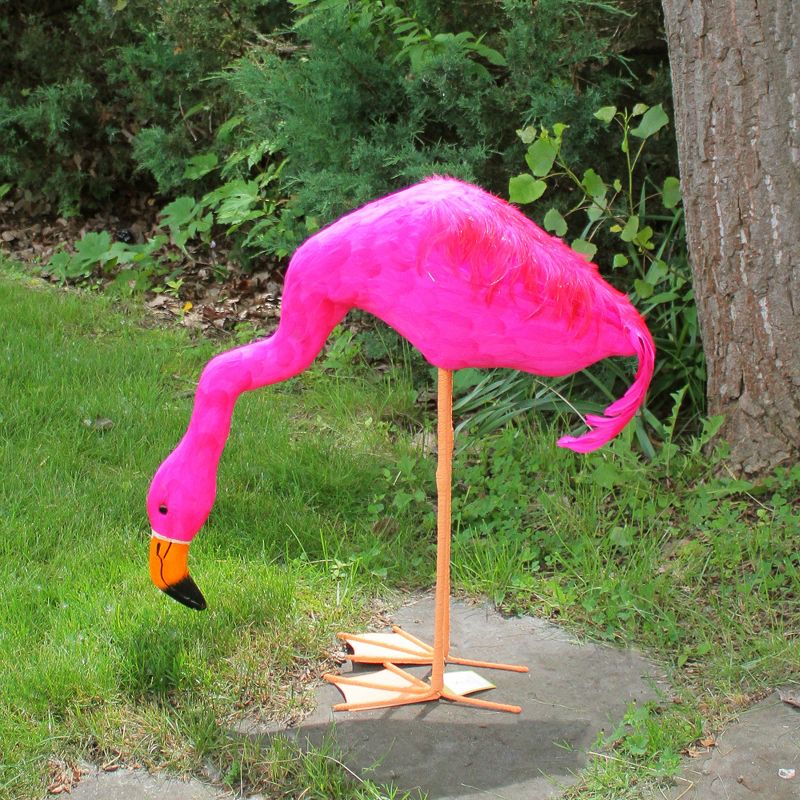 Northlight 27.5" Standing Hot Pink Feathered Flamingo with Head Down Decoration, 2 of 5