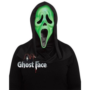 Fun World Ghost Face Halloween Mask – Green Fluorescent Glow in the Dark Scary Mask for Costume, Trick or Treat, Cosplay, Horror Props - 1 of 1
