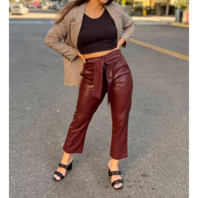 Women's Faux Leather Belted Ankle High Pants - LUCY PARIS