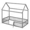 Floor House Beds Pine Wood Bed Frame Twin Size Platform Bed with Fence Roof for Kids Boys Girls Teens 79.50 x 41.80 x 72.40in Grey - 2 of 4