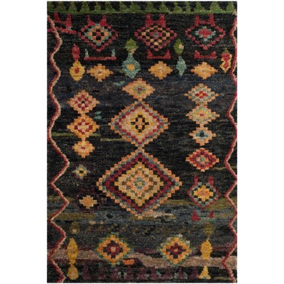 Hand-Knotted Black Wool and Viscose Geometric Rug, 4' x 6'