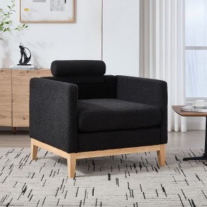 CAVINAS Modern Farmhouse Accent Chair,Wooden Arm Chair with Cushions,Comfy Sitting Chair for Living Room,Office,Lounge - 1 of 4