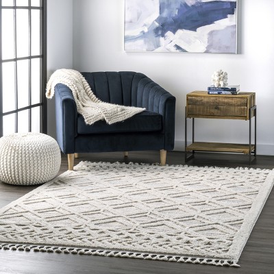 Ansley Moroccan Lattice Tassel 5x8 Gray Synthetic Area Rug