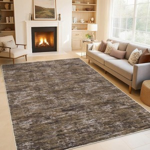 Modern Abstract Washable Rug - Thin Foldable Non-Slip TPR Backing Soft Low Pile Non-Shedding Carpet for Living Room Bedroom Minimalist Floor Mat - 1 of 4