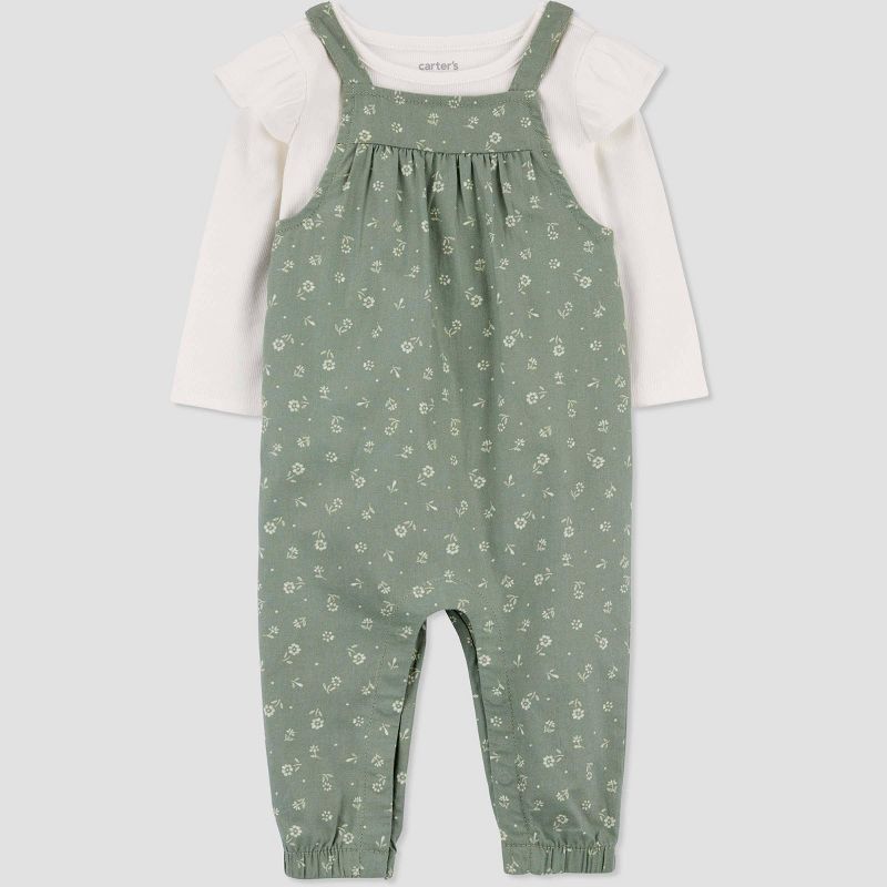 Carter&#39;s Just One You&#174; Baby Girls&#39; Floral Top &#38; Overalls Set - Green/Ivory, 1 of 8