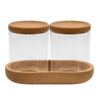 Canister with Cork Bathroom Tray Clear - Allure Home Creations: Plastic Qtip Holder, Hand Washable, 4.33" H