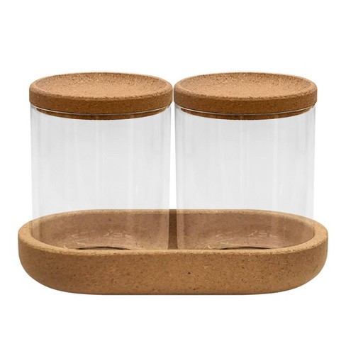 Home Expressions 3pk Glasscorkwood Bathroom Canister, Color: Clear