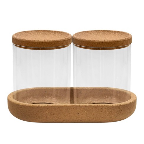 Acacia Wood & Glass Jar Set With Tray