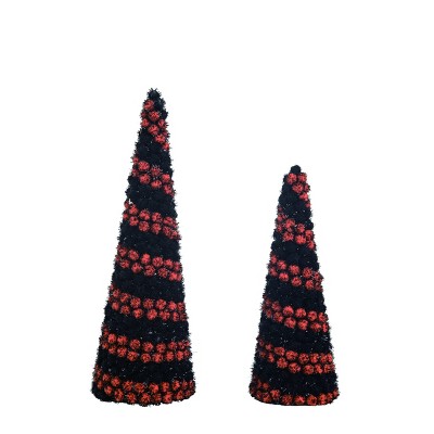 Transpac Polyester 18 in. Multicolor Halloween Pom Pom Trees Set of 2