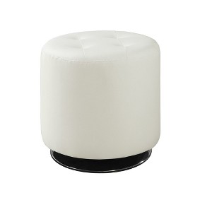 Simple Relax Round Leatherette Upholstered Ottoman, White - 1 of 4