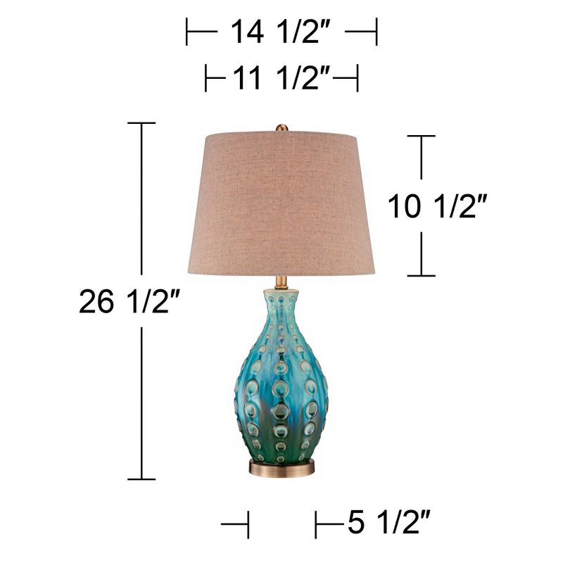 360 Lighting Mid Century Modern Table Lamps 26.5" High Set of 2 Ceramic Teal Handmade Tan Linen Tapered Shade for Living Room Bedroom (Color May Vary), 4 of 7