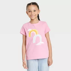 Girls' Rainbow Short Sleeve Graphic T-Shirt - Cat & Jack™ Bright Pink