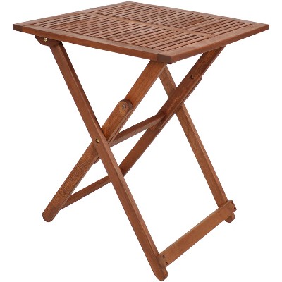 Sunnydaze Outdoor Meranti Wood with Teak Oil Finish Folding Square Patio Accent Bistro Table - 23" - Brown