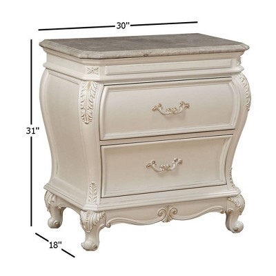 Pearl White Granite Top Solid Wood 2-Drawer Nightstand