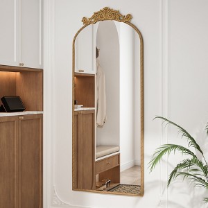 KTMBDW 58"x24"Arched Full Length Mirror, Wall Mounted or Standing Full Body Mirror with Vintage Ornate Carved Applique on Top for Bedroom or Cloakroom - 1 of 4