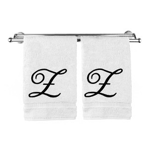 BC BARE COTTON Monogrammed Hand Towel, 100% Turkish Cotton - Set of 2 - White - Black Script - 1 of 4