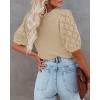 Women's Lightweight Short Sleeve Crewneck Sweaters Knit Pullover Tops with Casual Crochet Sleeve Blouse,Khaki - S - 2 of 3