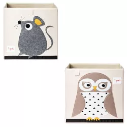 3 Sprouts Kids Children's Felt Gray Mouse Storage Cube Box Toy Bin with Brown Owl Fabric Storage Cube Toy Bins