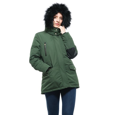 Rokka&Rolla Women's Mini Fur Lined Winter Coat with Faux Fur Hood